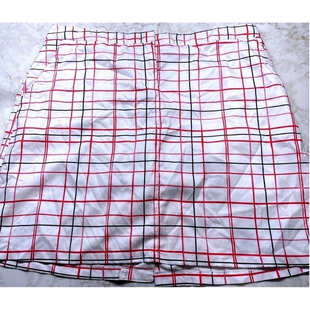 Izod Women's Golf Skort Size 10 White Plaid Lined Zip Pockets Athletic Skirt‎